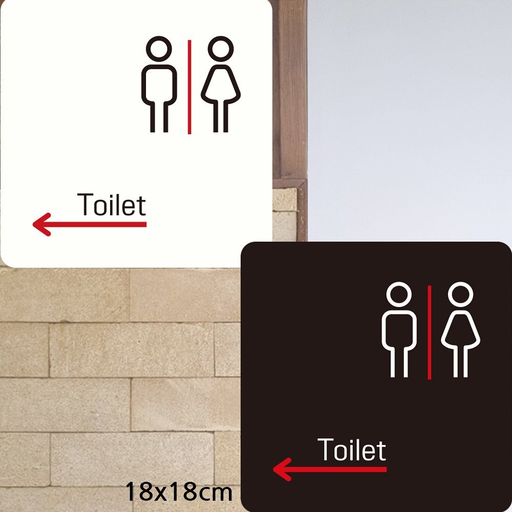 Toilet 왼쪽화살표2 부착형 정사각안내판 18x18cm