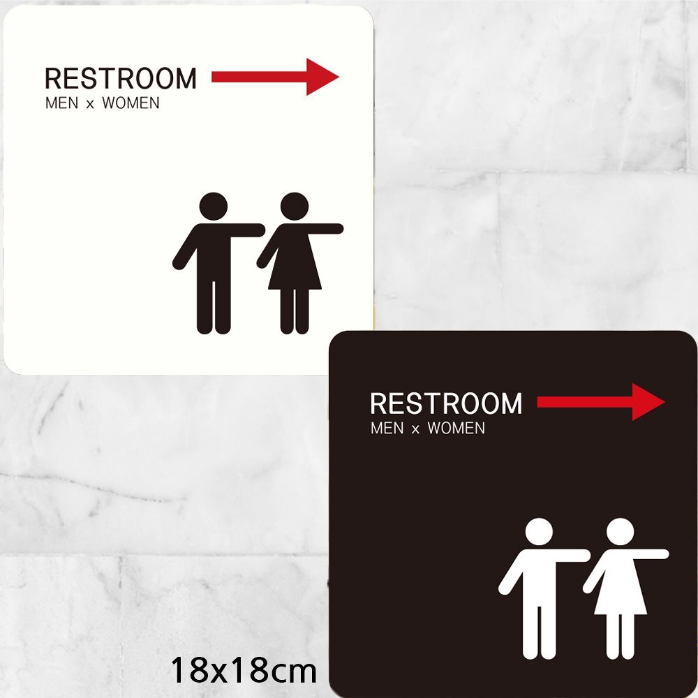 RESTROOM2 오른쪽화살표 부착형 안내판 18x18cm