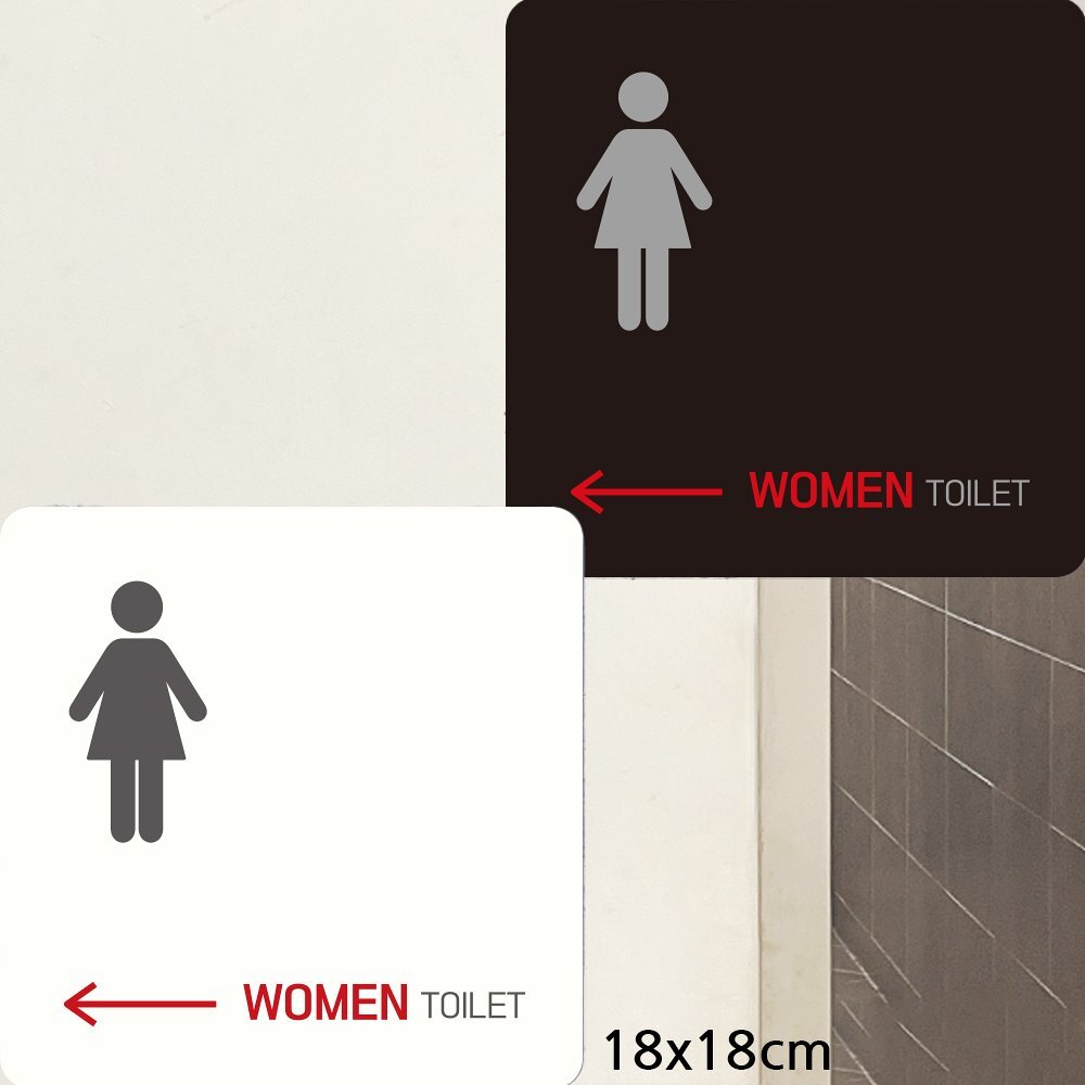 WOMEN TOILET 왼쪽화살표1 부착형 안내판 18x18cm