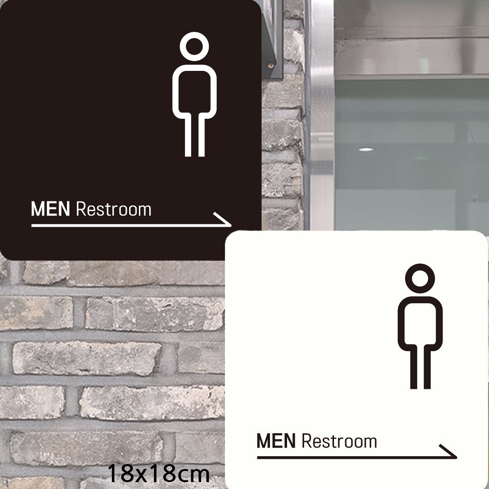 MEN Restroom 오른쪽화살표 부착형 안내판 18x18cm