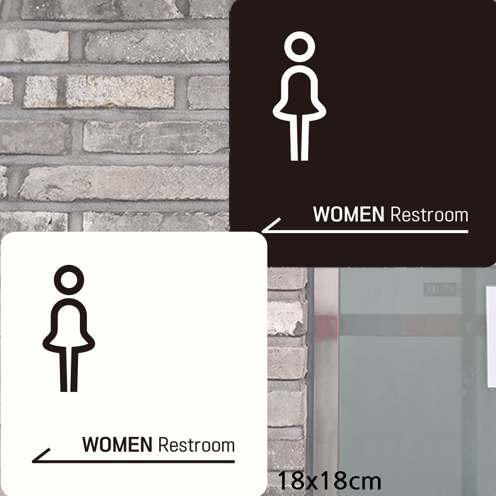 WOMEN Restroom 왼쪽화살표 부착형 안내판 18x18cm