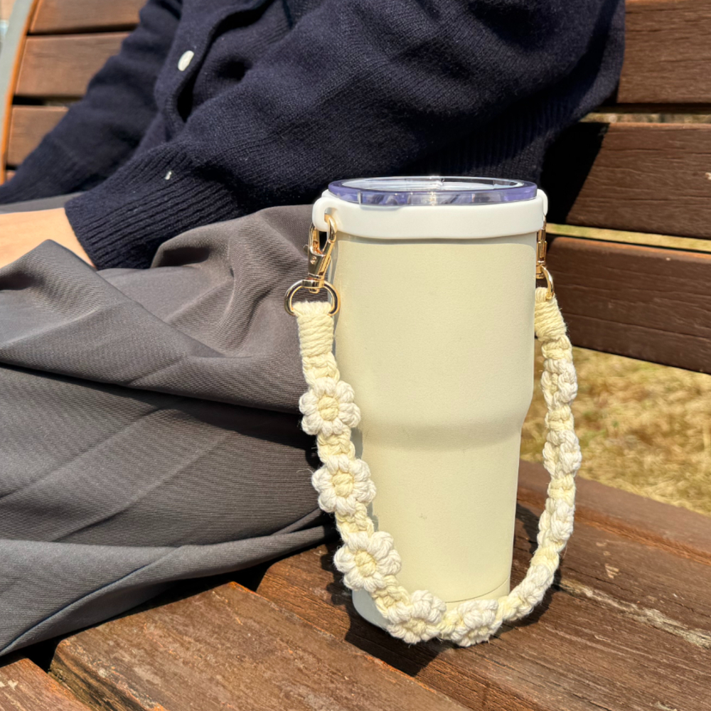 텀꾸 플라워 텀블러 스트랩 홀더 베이지