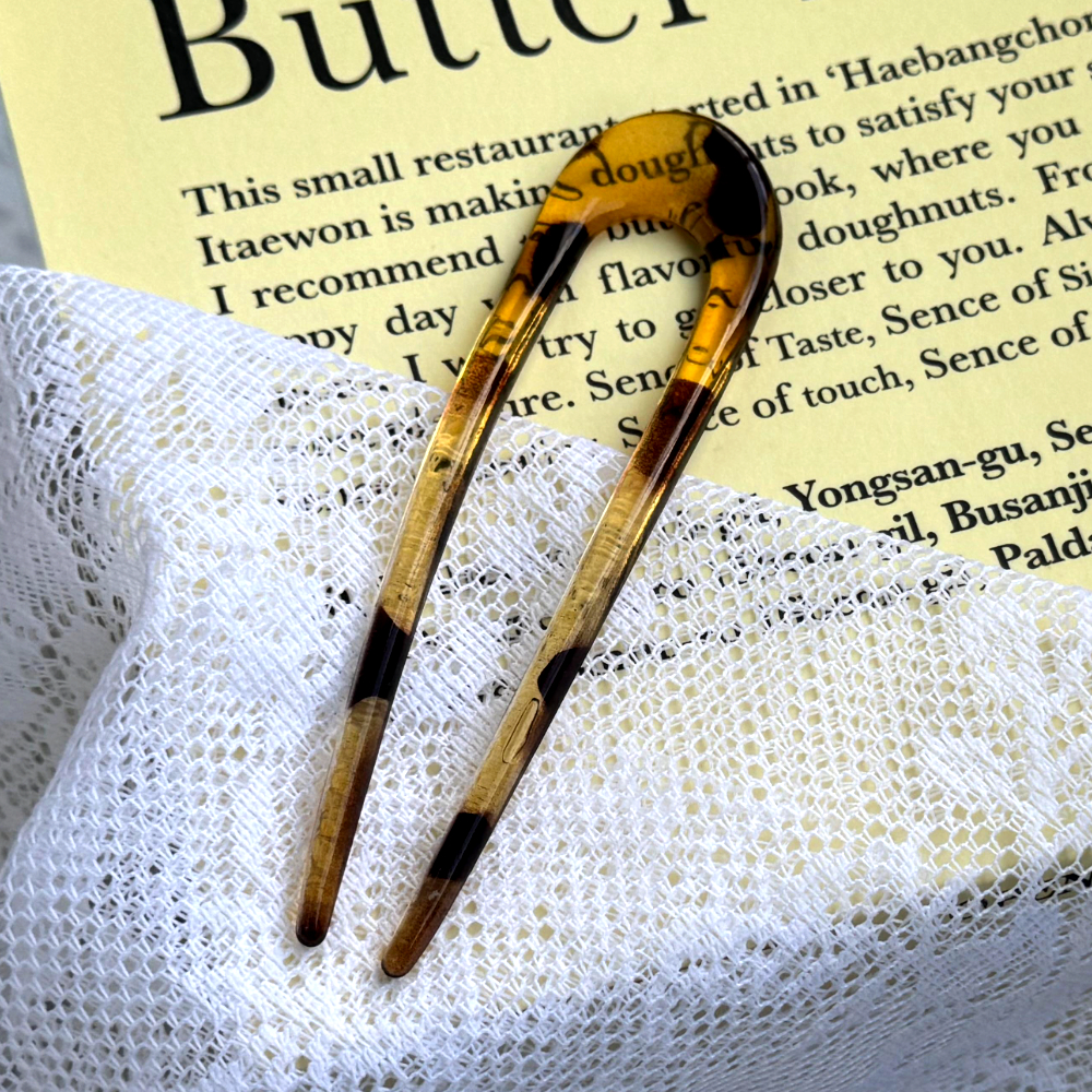 올림머리 뒤꽂이 유광 U자비녀 호피