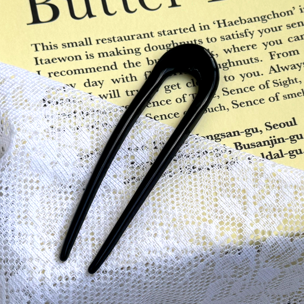 올림머리 뒤꽂이 유광 U자비녀 블랙