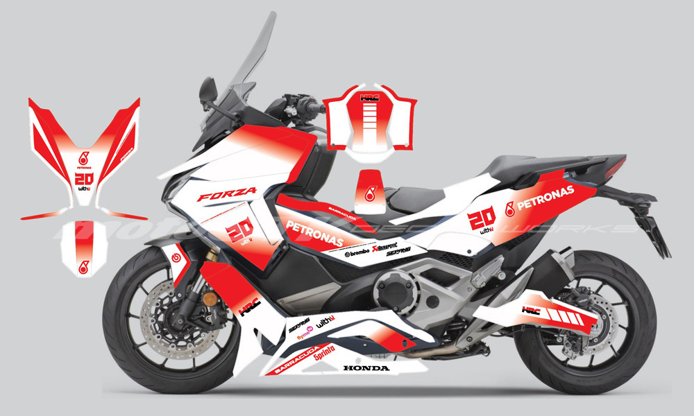 HONDA FORZA750 Motorcycle Petronas White Red Graphic Decal Set