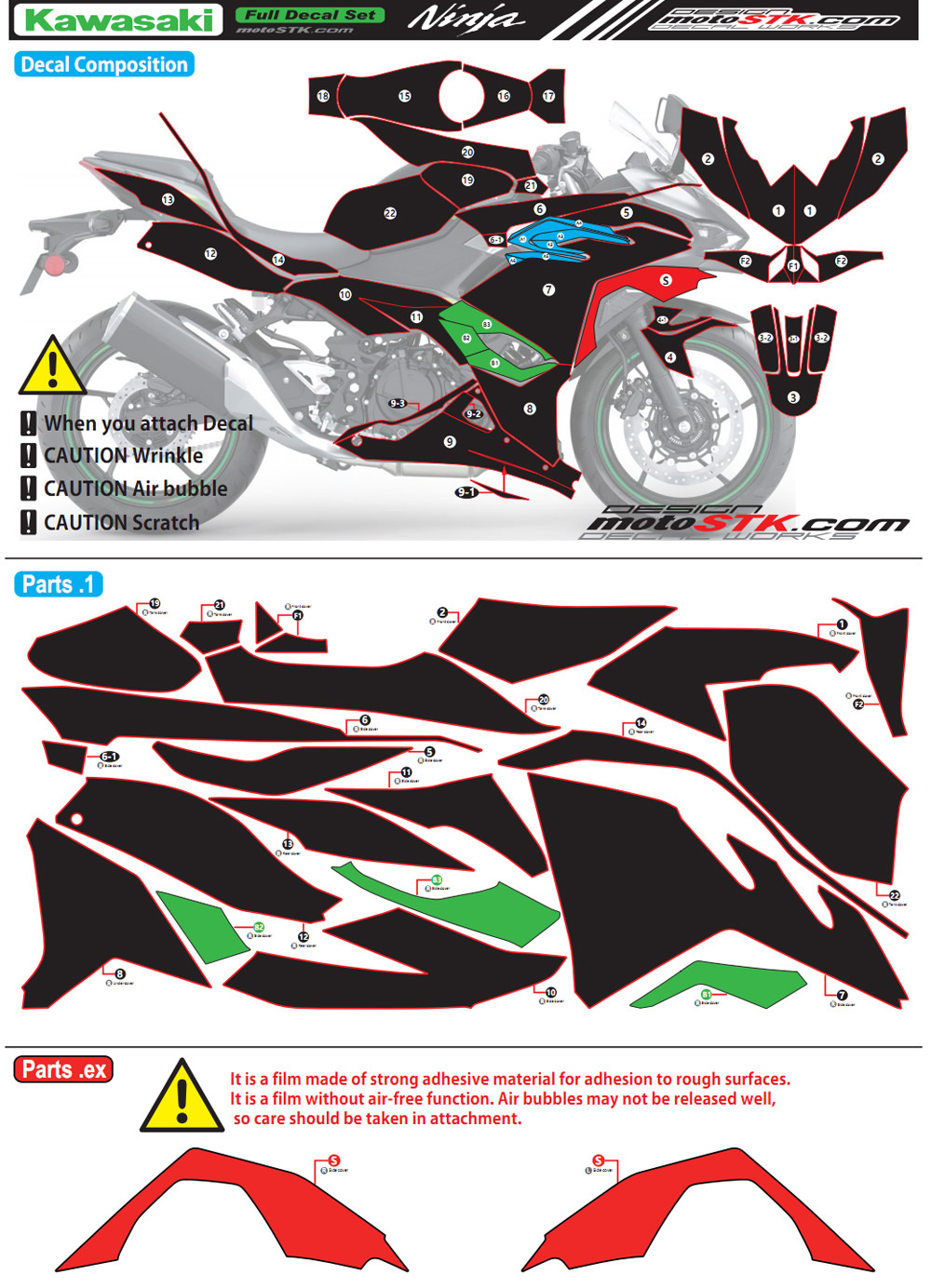 Kawasaki NINJA500 Motorcycle Blue Graphic Decal Set Sticker kit | eBay