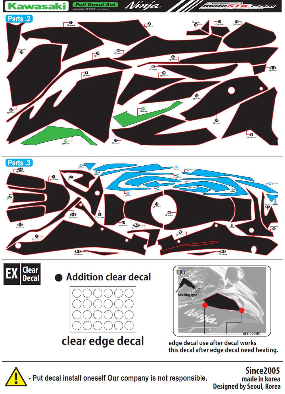 Kawasaki NINJA500 Motorcycle Blue Graphic Decal Set Sticker kit | eBay