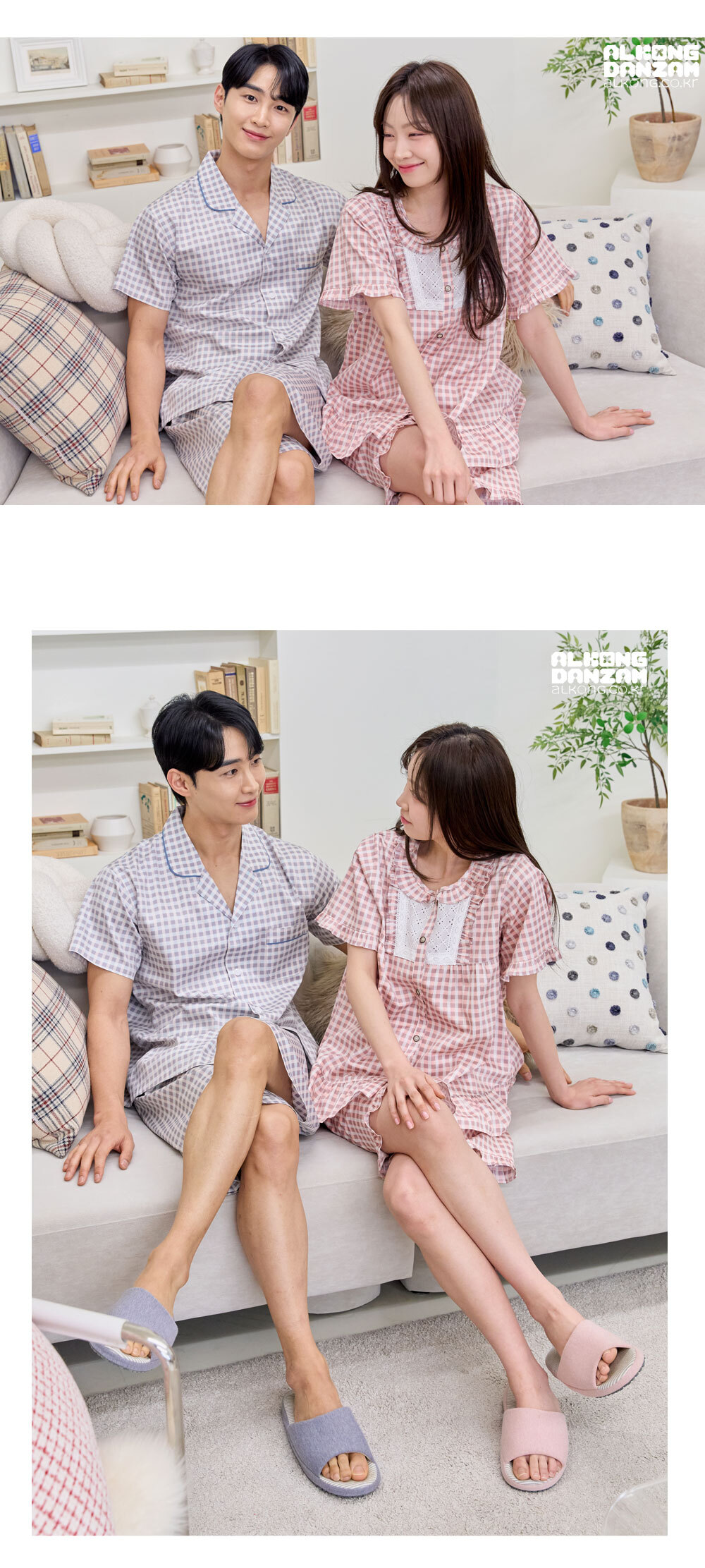 시원한 커플 홈웨어 파자마 상하세트 남성 여성 국내생산 반팔 잠옷 상세 이미지 2