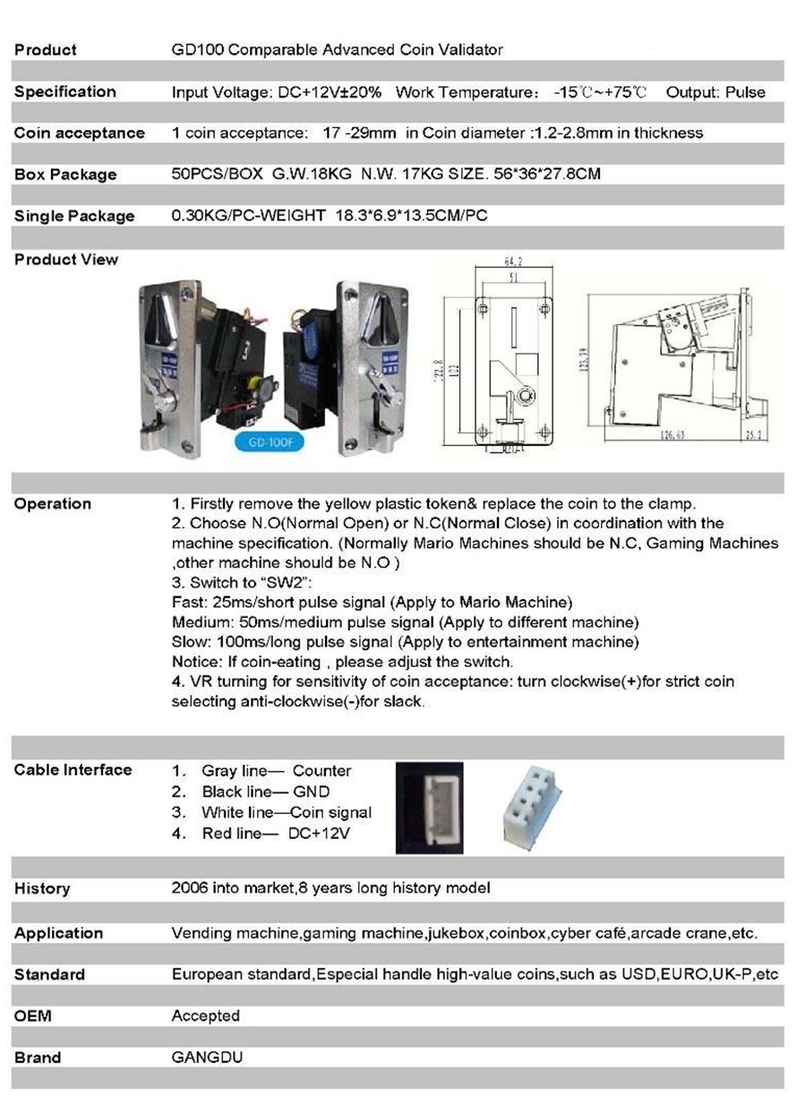 동전투입기 GD-100F 코인 오락실 스위치 DIY-모바일 11번가