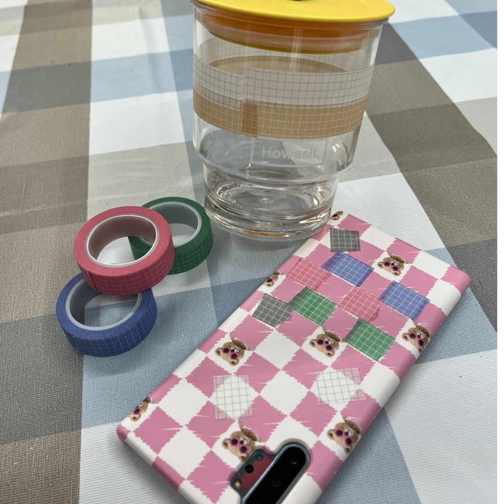 폴꾸 다꾸 라인 체크무늬 종이테이프 화이트