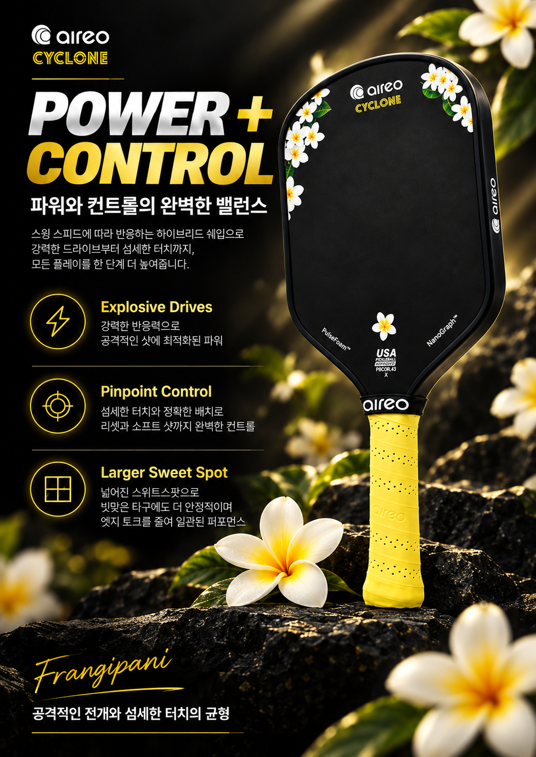 AIREO 아이레오 Cyclone 사이클론 프랜지파니 16mm 하이브리드 피클볼 패들 상세 설명 8