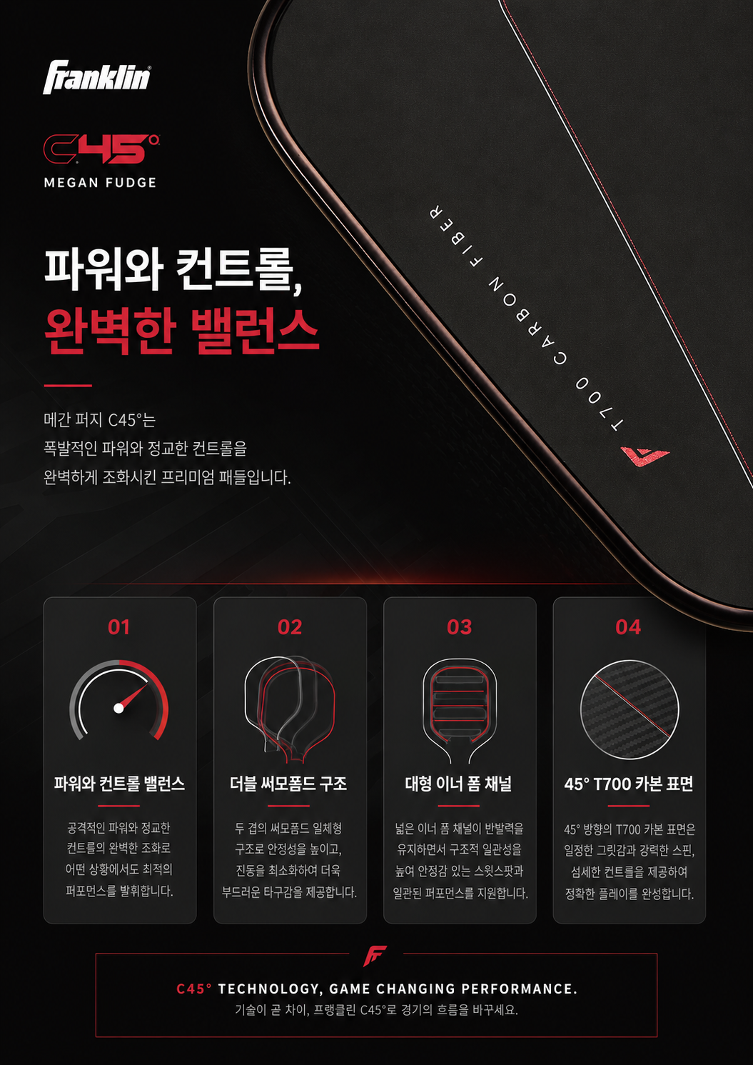 Franklin 프랭클린 Megan Fudge 메건 퍼지 C45° 14mm 16mm 엘롱게이티드 피클볼 패들 · 6