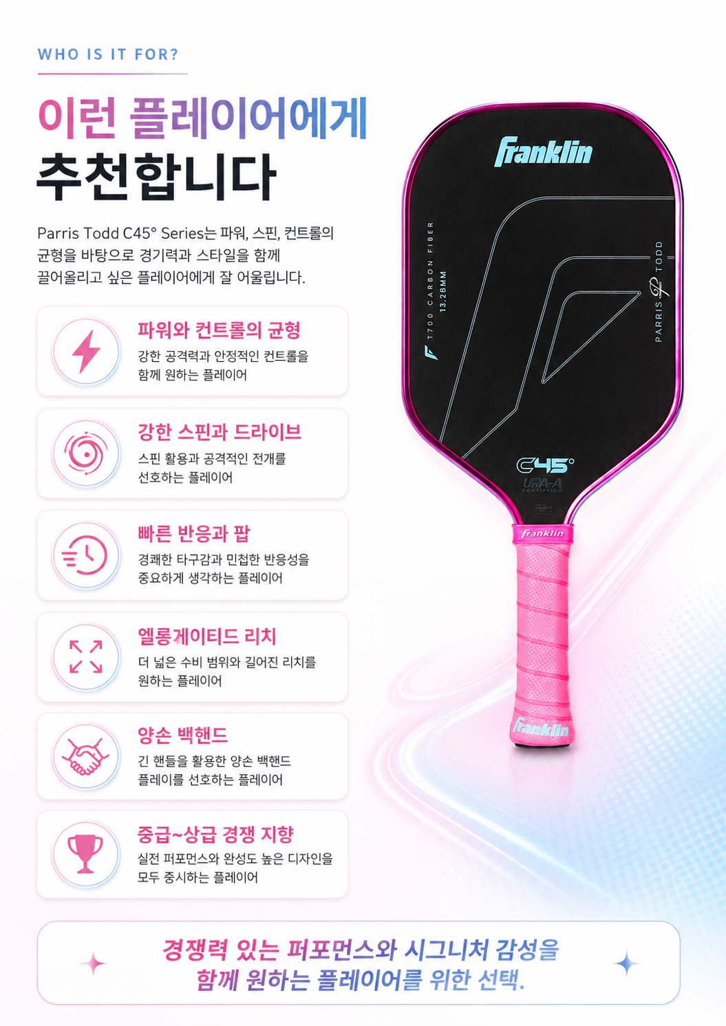 Franklin 프랭클린 Parris Todd 패리스 토드 C45° 13.25mm 엘롱게이티드 피클볼 패들 · 7