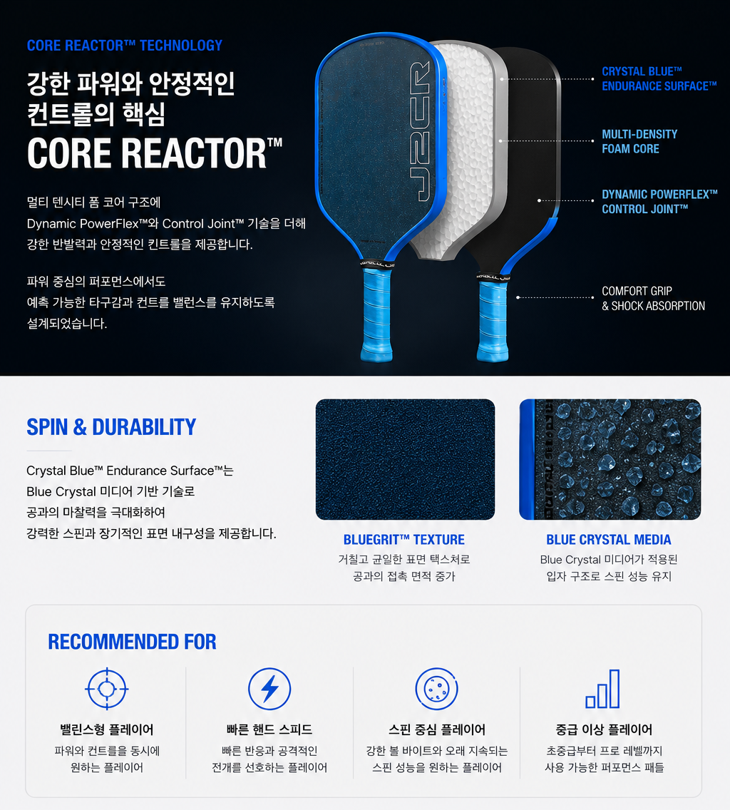 HONOLULU 호놀룰루 J2CR 크리스탈 블루 엔듀어런스 그릿 피클볼 패들 · 5
