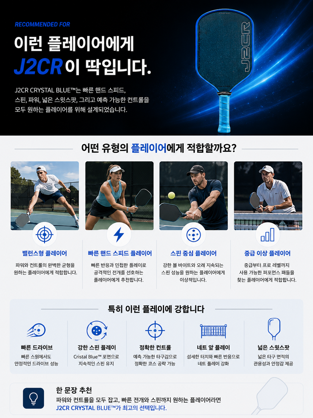 HONOLULU 호놀룰루 J2CR 크리스탈 블루 엔듀어런스 그릿 피클볼 패들 · 7