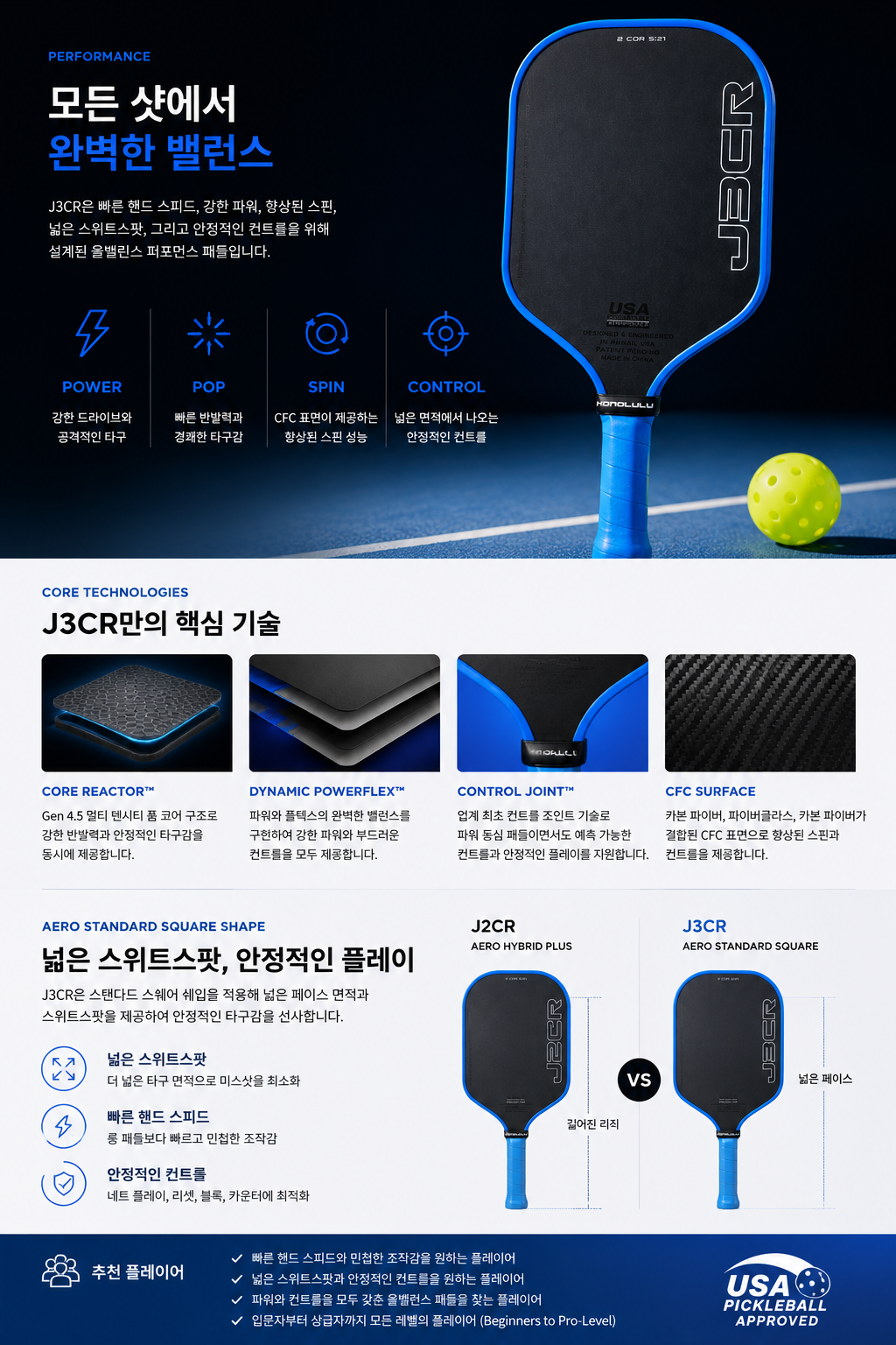 HONOLULU 호놀룰루 J3CR 피클볼 패들 · 4