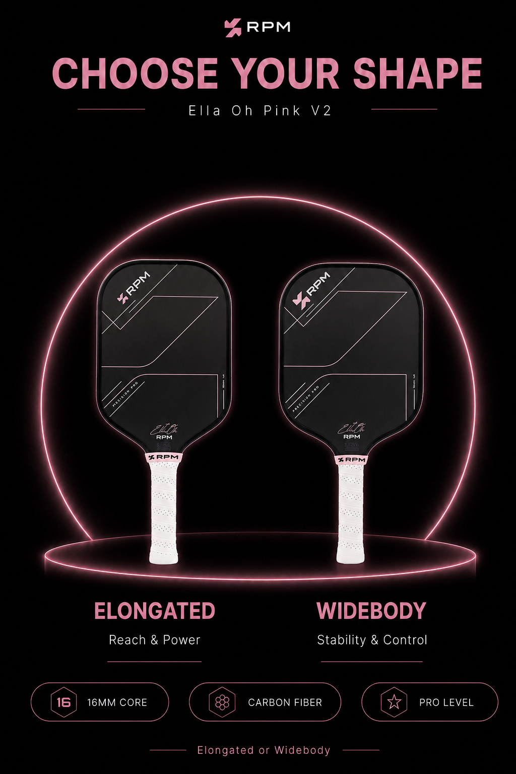 RPM FRICTION V2 Ella Oh PINK 16mm 피클볼 패들 · 4