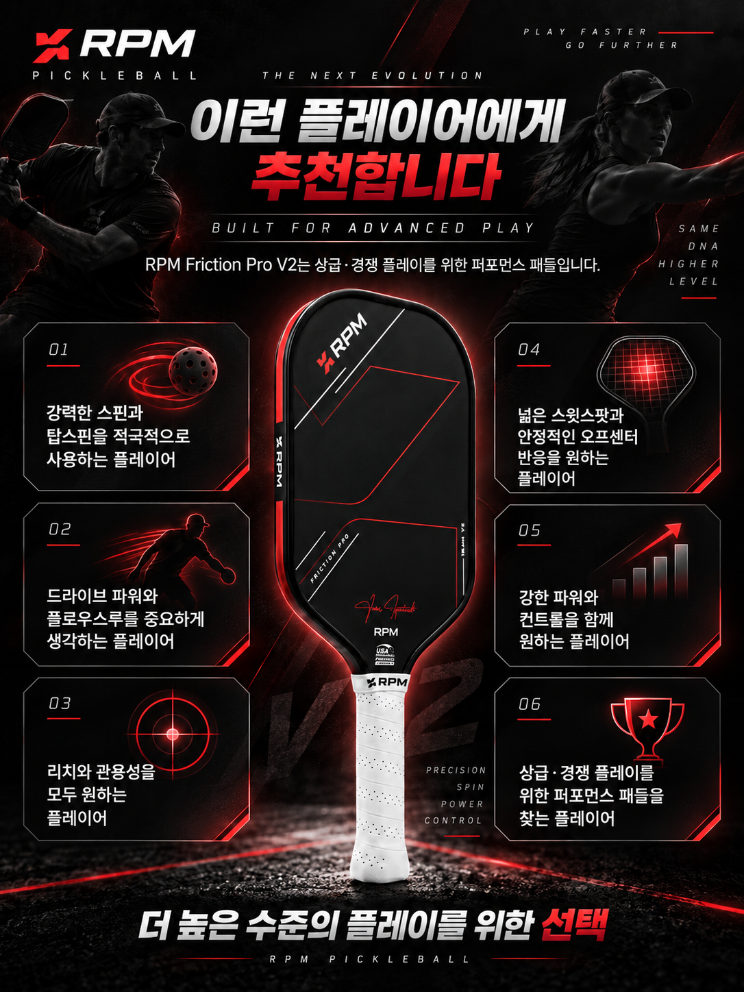 RPM Friction Pro V2 16mm 하이브리드 플랫탑 피클볼 패들 · 7