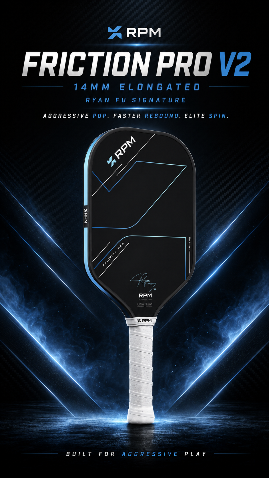 스포모티브 RPM FRICTION PRO 14mm Elongated V2 피클볼 패들 · 3