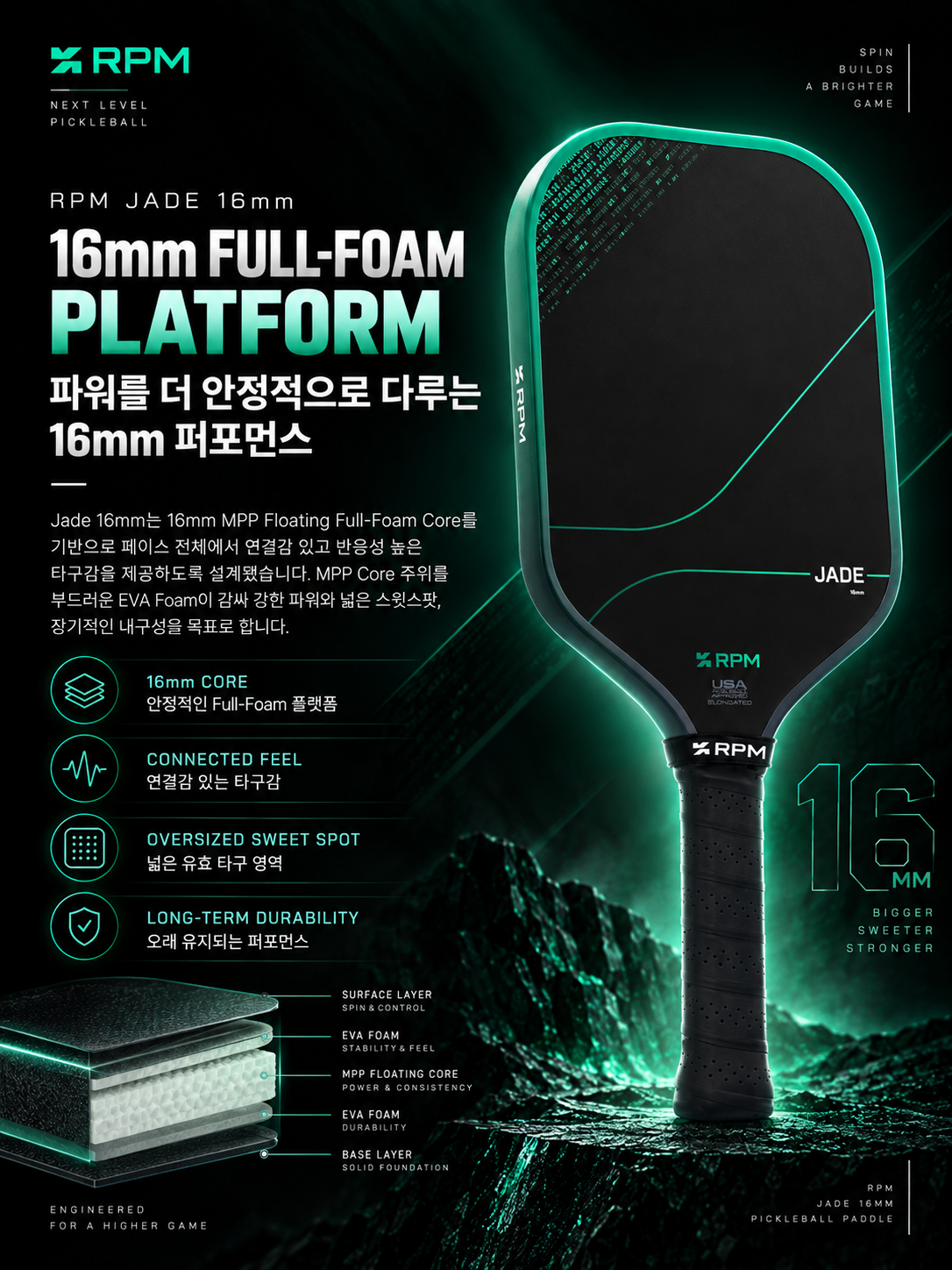 [예약판매]RPM 제이드 JADE 16mm Elongated 피클볼 패들 · 15