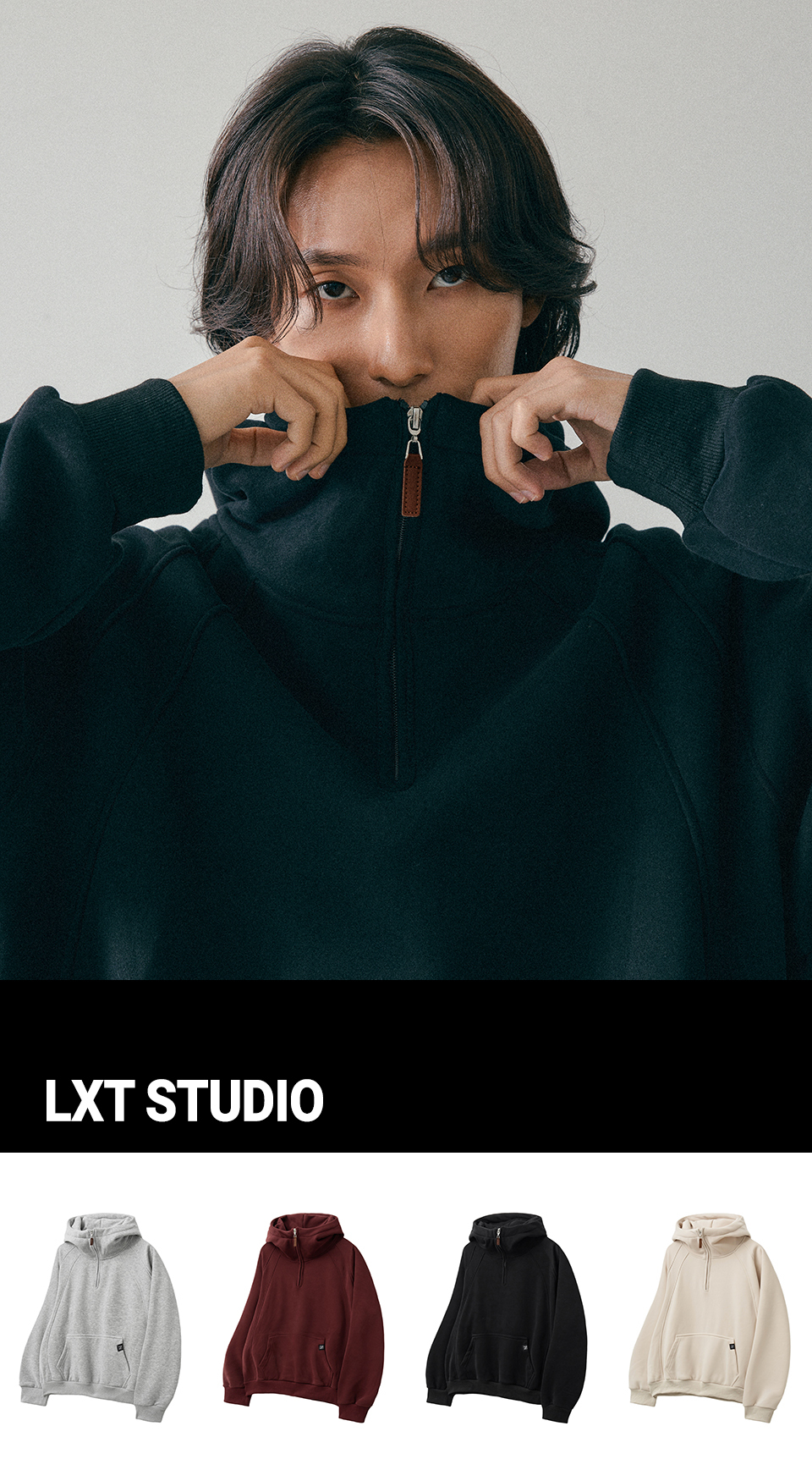 MUSINSA公式 | LXT 起毛ラグランハーフジップタートルネックフード