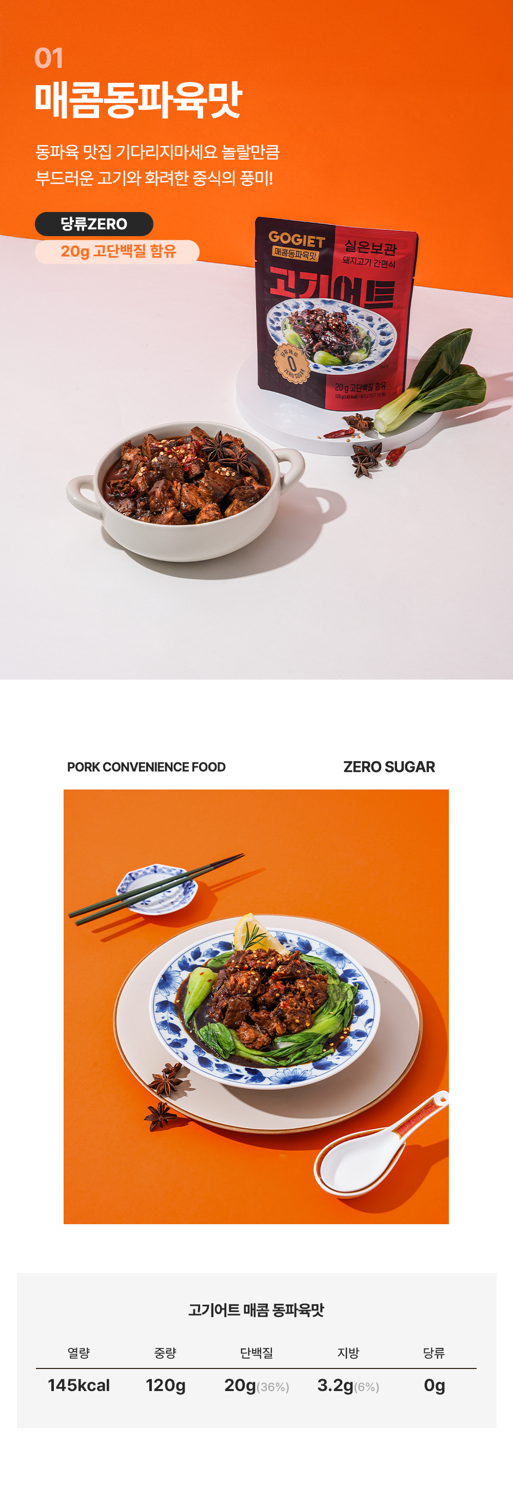 고기어트 실온보관 돼지고기 간편식 120g 5종 (양념갈비/저크바베큐/매콤동파육/불맛제육맛/머스타드페퍼맛 선택)