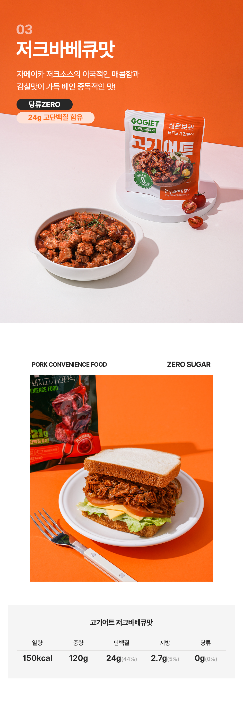 고기어트 실온보관 돼지고기 간편식 120g 5종 (양념갈비/저크바베큐/매콤동파육/불맛제육맛/머스타드페퍼맛 선택)