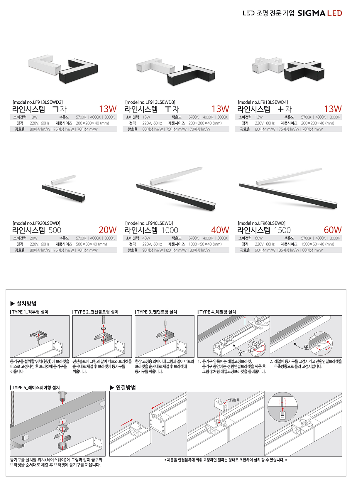 [시그마] LED 라인 시스템 1000mm 40W 전문점, 켜다닷컴