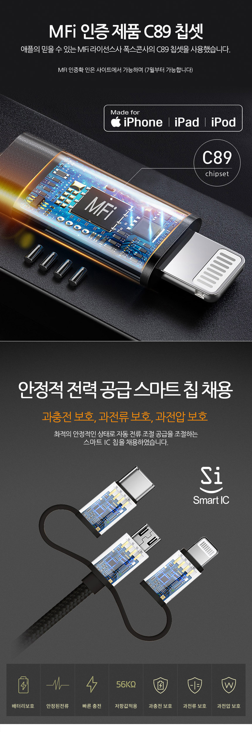 MFi 인증 3IN1 C타입 8핀 5핀 고속 충전 멀티 케이블 아이폰 - G마켓 모바일