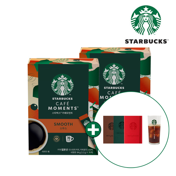 [스타벅스] 스틱커피 카페모먼트 스무스 미디엄 (70T X 2박스) + 스타벅스 아이스컵&노트 증정
