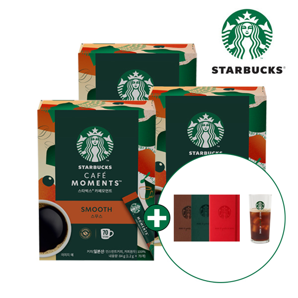 [스타벅스] 스틱커피 카페모먼트 스무스 미디엄 (70T X 3박스) + 스타벅스 아이스컵&노트 증정
