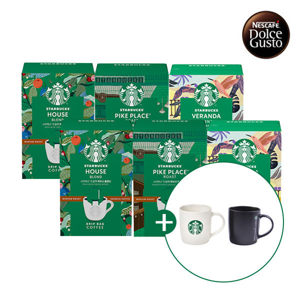 [스타벅스] 드립백 미디엄 5T 6종 (하우스블렌드,파이크 플레이스,베란다 블렌드) 6박스 + 스타벅스 머그 2P SET 랜덤 증정