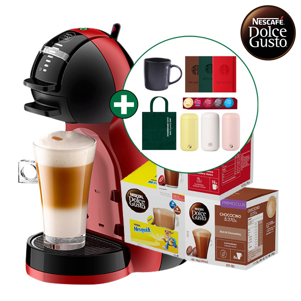 [돌체구스토] 커피머신 미니미 피아노블랙&체리레드 + 16입 커피캡슐 1박스 3종 택1 + 사은품 5종 증정