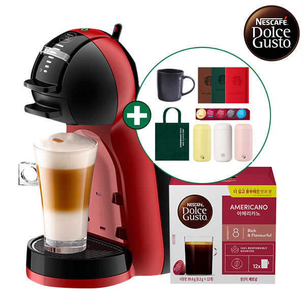 [돌체구스토] 커피머신 미니미 피아노블랙&체리레드 + 12입 커피캡슐 1박스 (카페아메리카노) + 사은품 5종 증정 