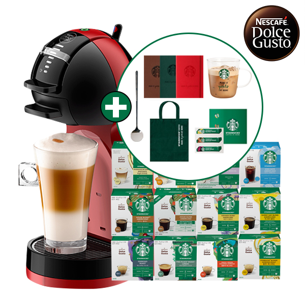[돌체구스토] 커피머신 미니미 피아노블랙&체리레드 + 12입 스타벅스 커피캡슐 1박스 14종 택1 + 사은품 5종