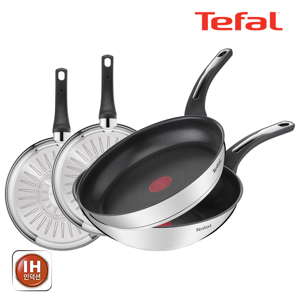 테팔 팬&냄비 인덕션 스테인리스 스틸 뉴 이모션 4종세트 (프라이팬 20cm + 24cm + 28cm + 볶음팬 28cm)