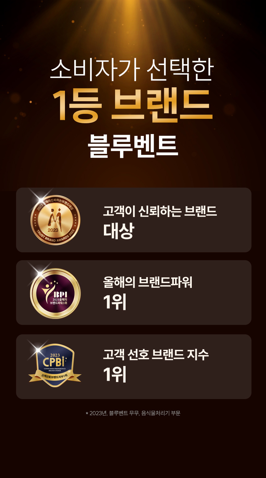 블루벤트 소비자 선택 1등 브랜드 - 2023 고객 신뢰 브랜드 대상, 브랜드파워 1위, CPBI 1위
