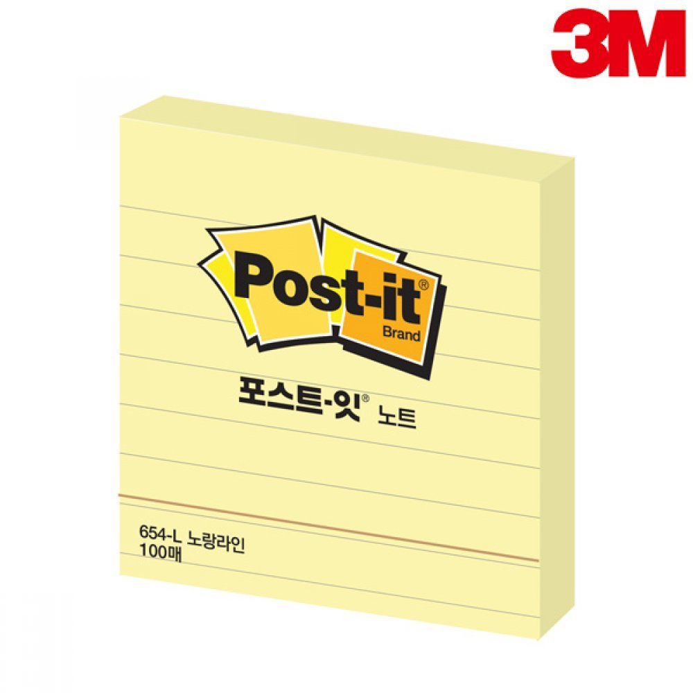 3M 포스트잇 노트 노랑라인 654-L 100매