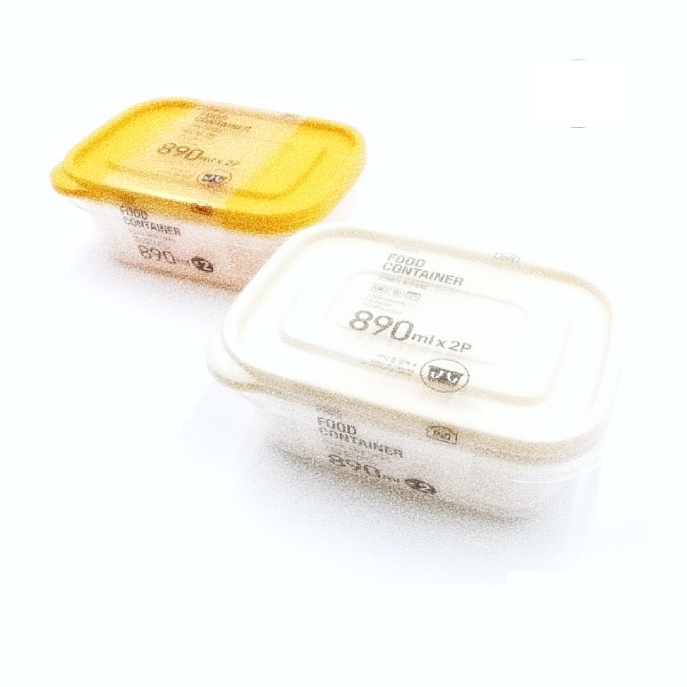 Oce 눈금표시 국산 뚜껑 플라스틱 그릇 직사각 890ml 2개 스낵 과자 푸드 유부 초밥 김밥 food container