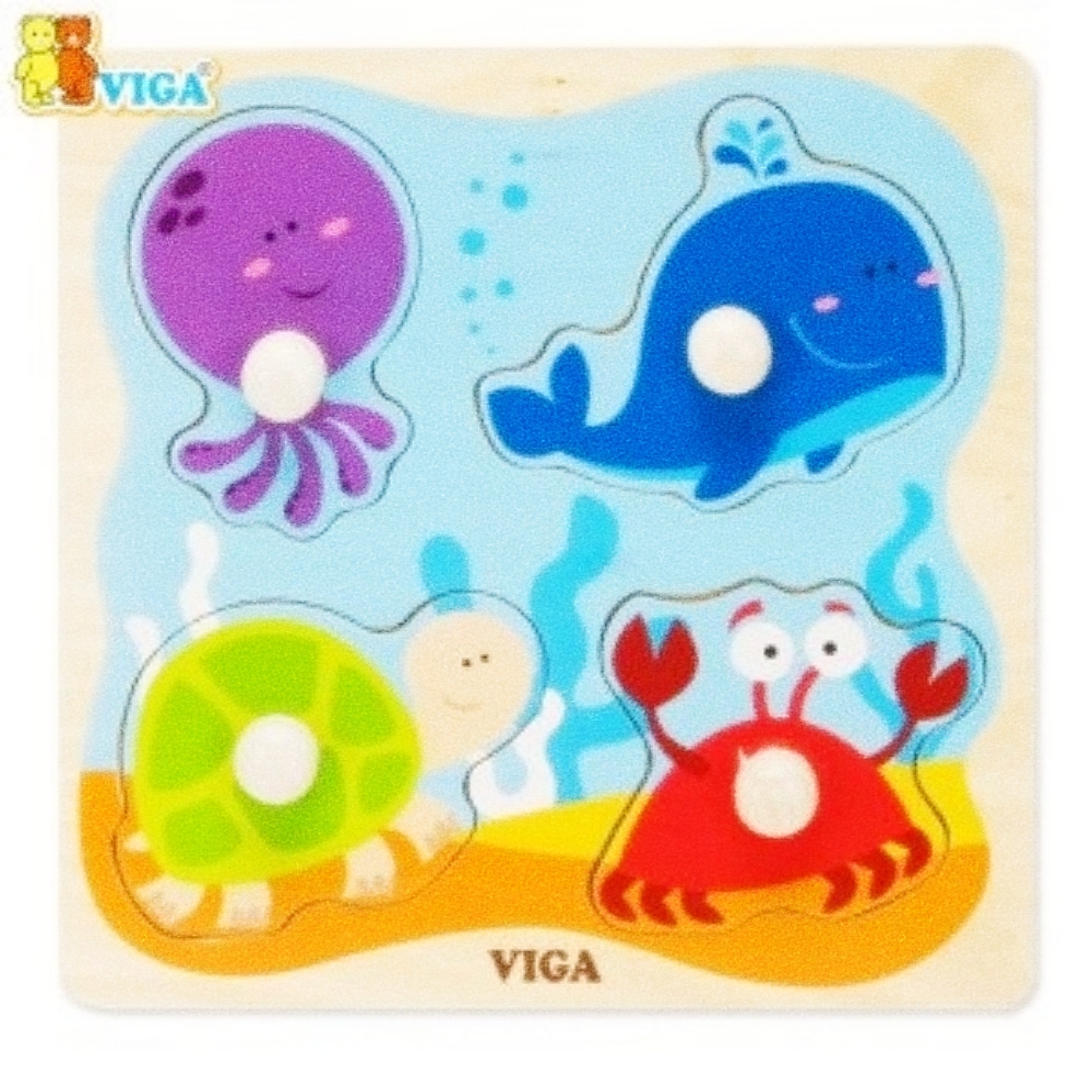 Oce 아기 꼭지 퍼즐 놀이 해양동물 모양 끼우기 유아 체험 학습 놀이 아기 완구 목재블럭 유아동 장난감