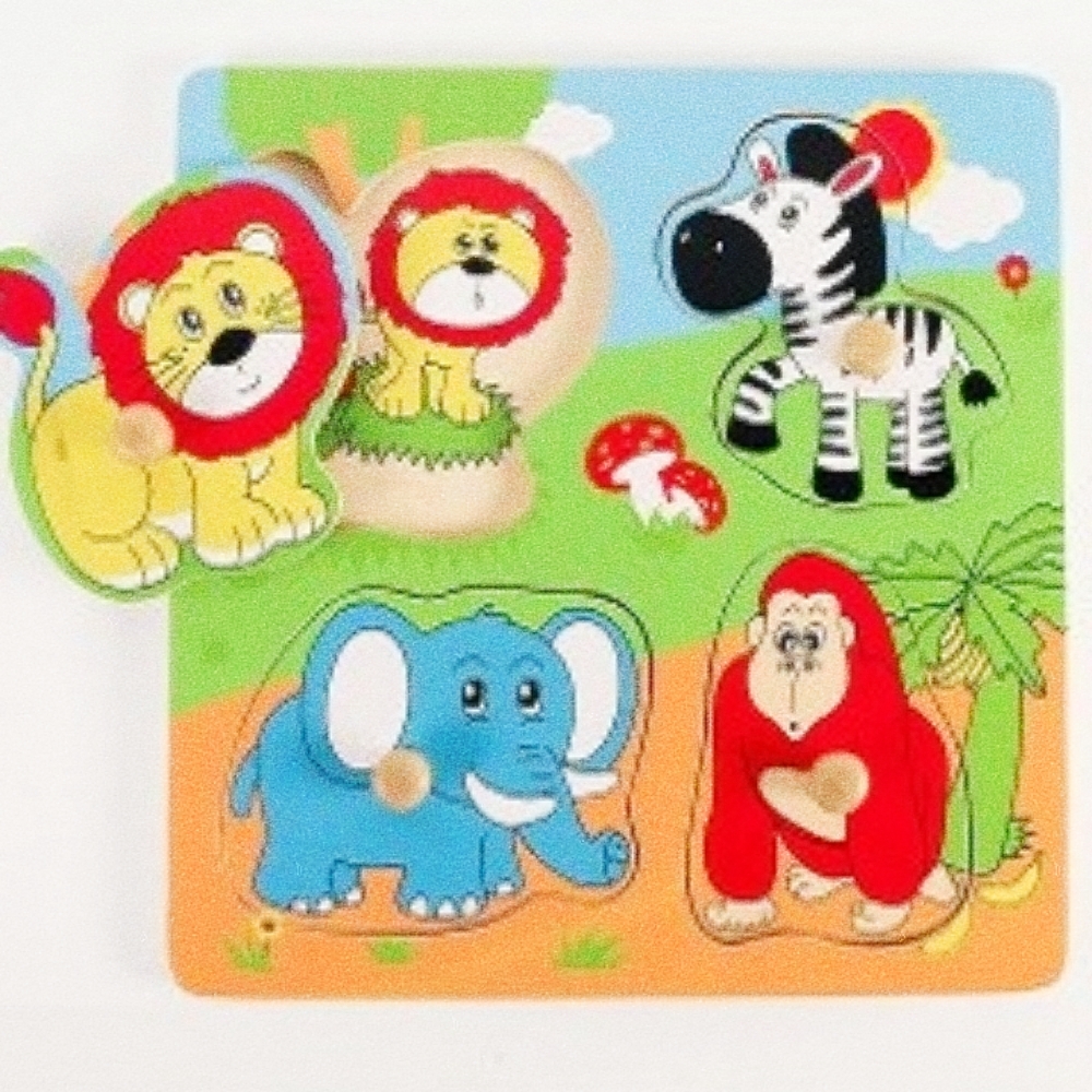Oce 퍼즐 놀이 야생 동물 모양 맞추기 유아동 나무 놀이 모양 끼우기 아기 완구 목재블럭