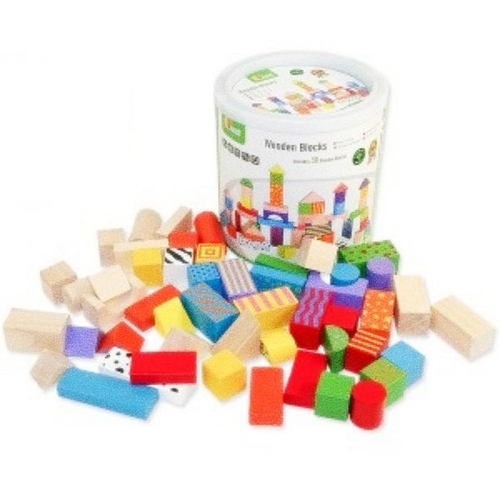 Oce 칼라블럭50P 나무 놀이 오감 놀이 블록완구 모양 만들기 재료 유아동 장난감