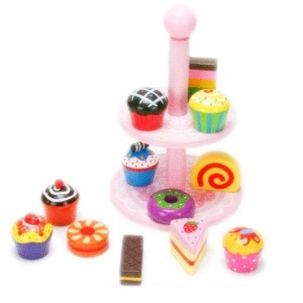 컵케이크와 스탠드 원목 음식 놀이 오감 놀이 블록완구 꾸미기 색깔 놀이 촉감 발달 장난감