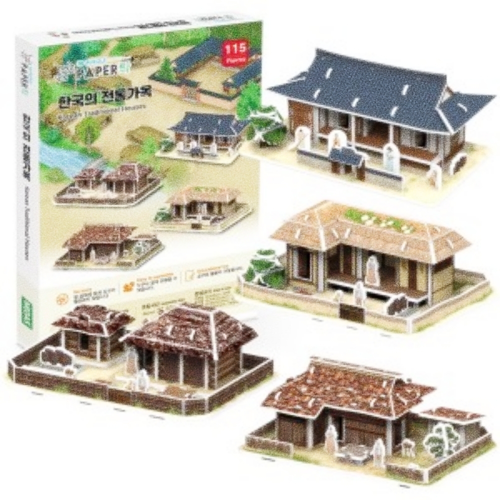 Oce 한국사 시리즈 실물같은 전통 가옥 만들기 퍼즐 4종 페이퍼 모형 조립 입체 퍼즐 학습 교구