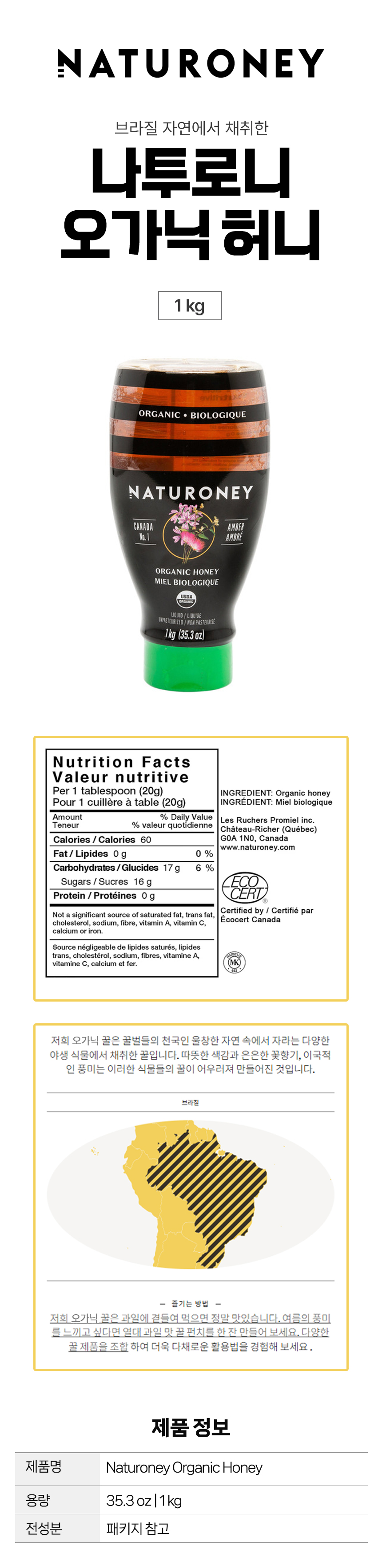 Naturoney �����δ� ������ ��� 1kg ��뷮 ĳ���� �ڽ�Ʈ��