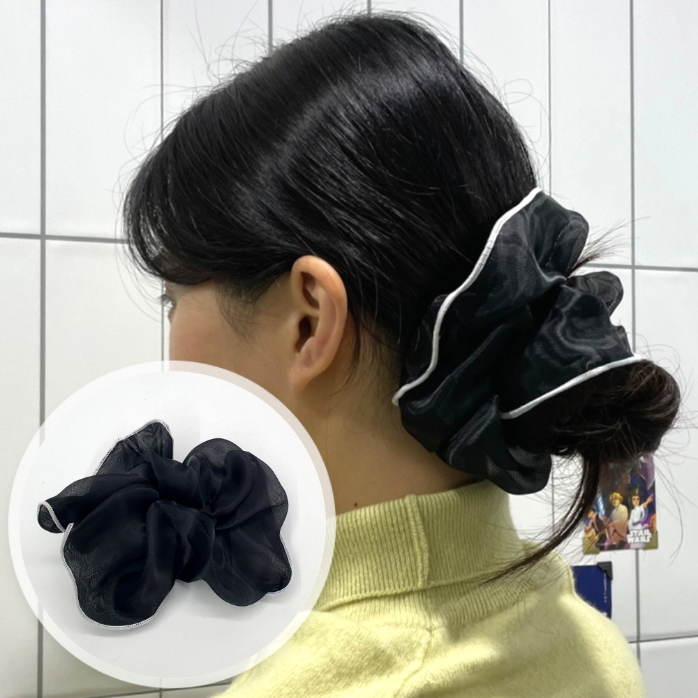 자개머리끈 발받침올영 큐빅머리끈 헤어액세서리도매 세련된헤어액세서리 목도리머리끈 헤어스타일링 미용실용헤어클립 블랙핀 여성머리끈 곱창머리끈 블랙 투톤 쉬폰 스크런치 헤어액세서리