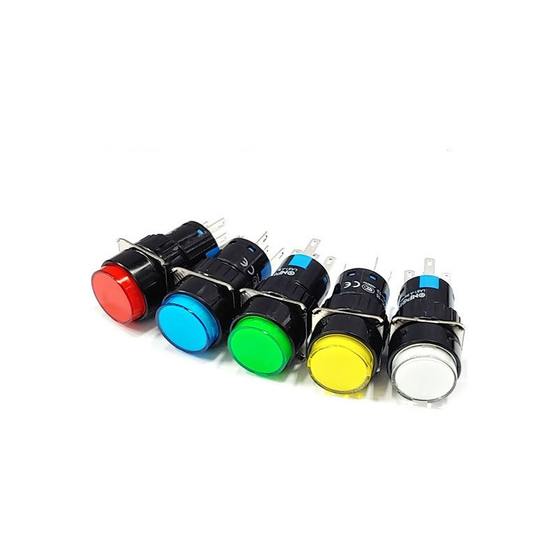16mm LED 푸시 버튼 스위치 LAS1-AY-11/12V 적색 PUSH 복귀 (HQ01303)