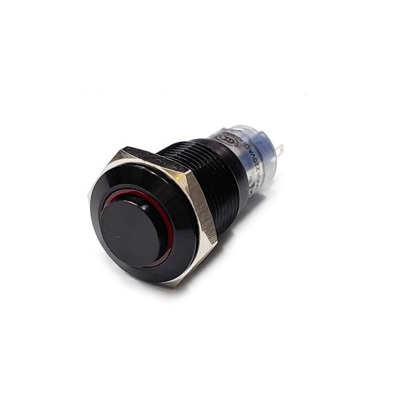 16mm 검정 버튼 스위치 LAS2-GQH-11E/12V-A 적색 PUSH 복귀 (HQ01361)