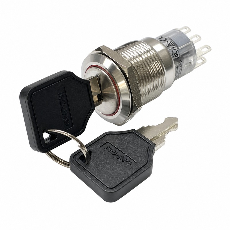 ONPOW 19mm 2단6P 2회로 키 스위치 LAS1-AGQ-22Y/21B 왼쪽에서 (HQ02782)