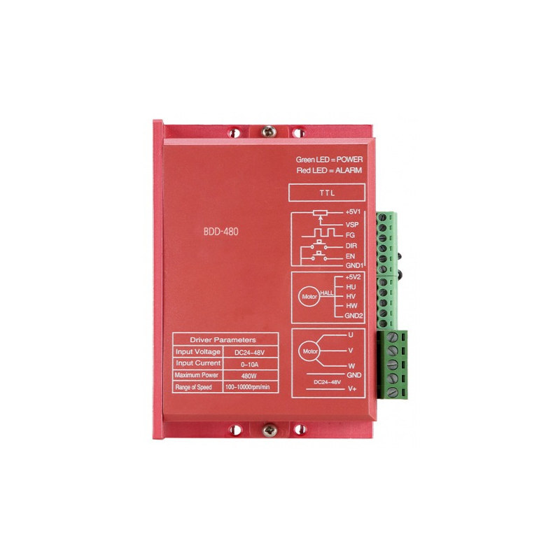 BDD-480 480W 급 BLDC 모터 MCU 제어 겸용 디지털 드라이버 DC 18~50V 홀 센서/센서리스 겸용 (MG2105)